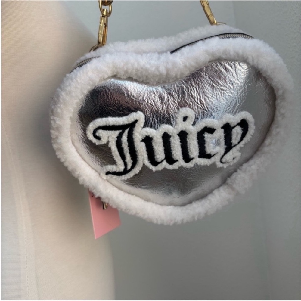 Juicy Couture Crossbody Bag Heart Shaped Sheer Genius Sherpa Silver Black Gold - Picture 6 of 12